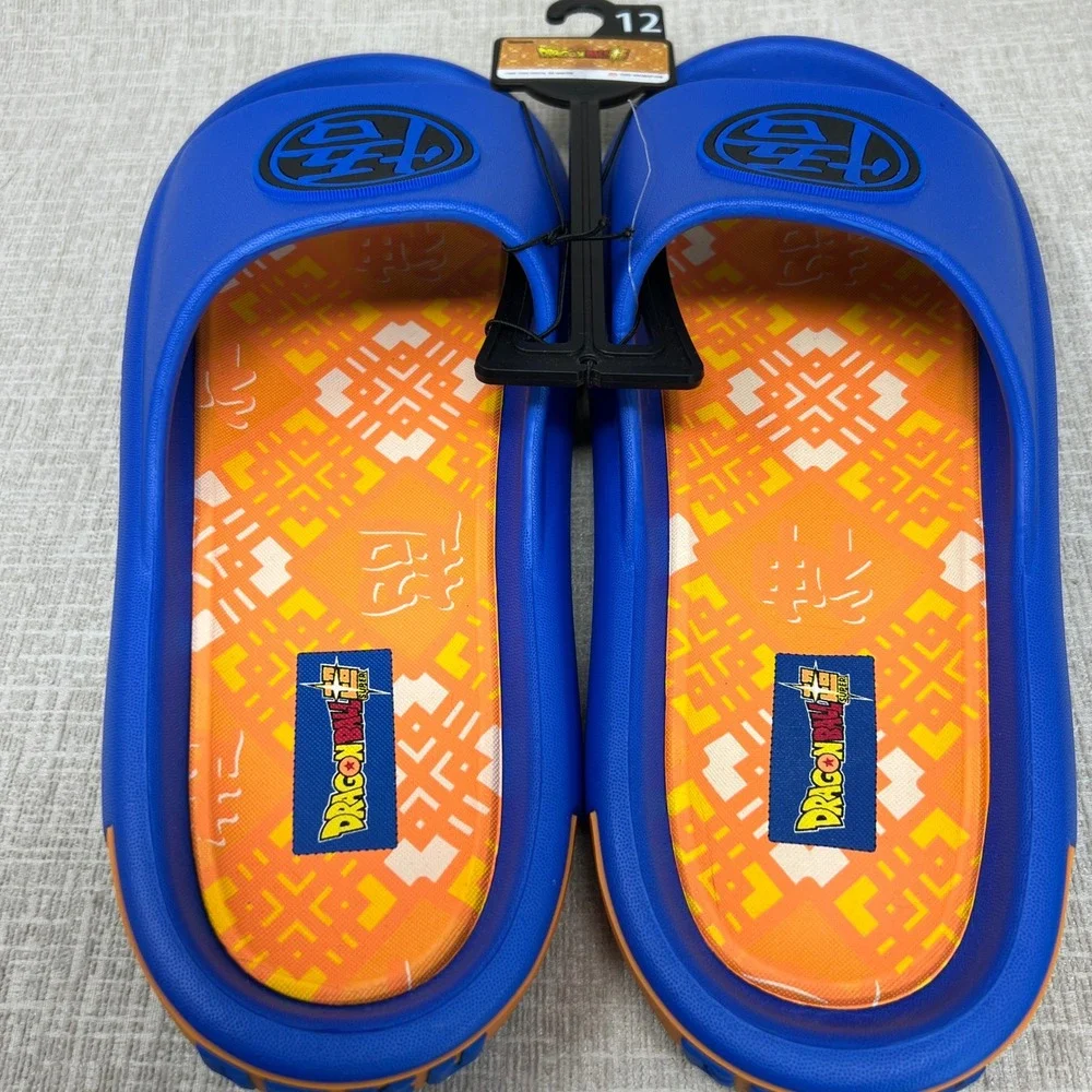NEW Dragon Ball Super Goku Men's Size 12 Blue Orange Slide Sandals Ground Up